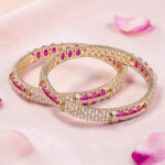 Rose Gold Plated Pink Color Stone Silver Bangles