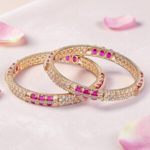 Rose Gold Plated Pink Color Stone Silver Bangles