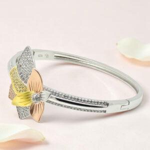 Multi-tone Flower Silver Kada Bracelet