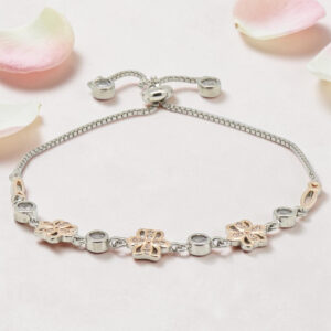 Silver CZ Adjustable Flower Bracelet