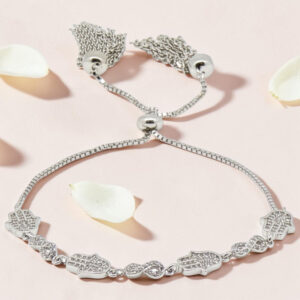 Silver Hamsa CZ Adjustable Bracelet
