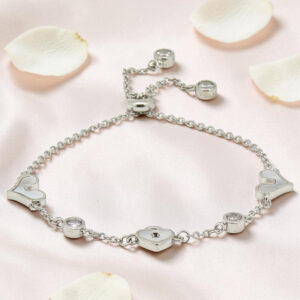 Silver MOP CZ Heart Charm Bracelet