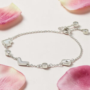 Silver MOP CZ Heart Charm Bracelet