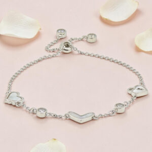 Silver MOP CZ Heart Charm Bracelet