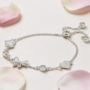 Sterling Silver Butterfly Heart Chain Bracelet