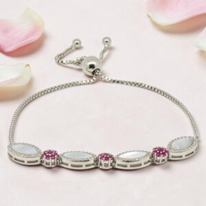 Sterling Silver CZ and MOP Adjustable Bracelet