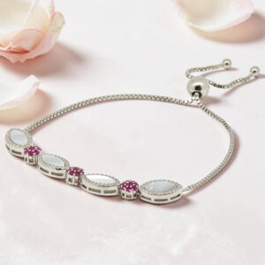 Sterling Silver CZ and MOP Adjustable Bracelet