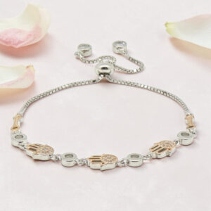 Sterling Silver Hamsa CZ Adjustable Bracelet