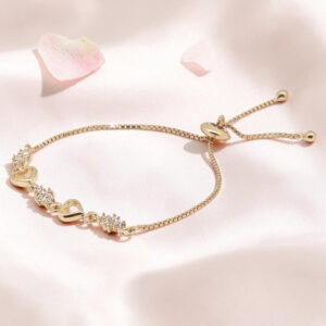 Gold Plated Heart and Diamond Adjustable Bracelet