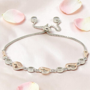 Adjustable CZ Heart Bracelet in Sterling Silver
