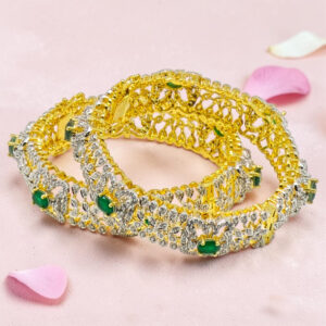 92.5 Silver Kada Bangle with Green CZ