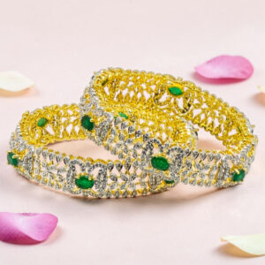 92.5 Silver Kada Bangle with Green CZ