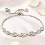Silver CZ Adjustable Flower Bracelet