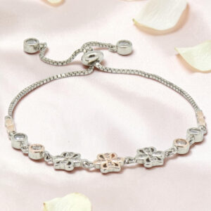 Silver CZ Adjustable Flower Bracelet