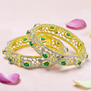 92.5 Silver Kada Bangle With Green Stone