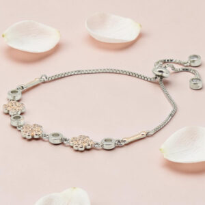 Silver 92.5 CZ Adjustable Flower Bracelet
