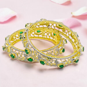 92.5 Silver Kada Bangle With Green Stone