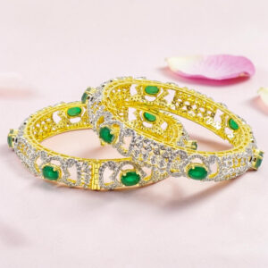 92.5 Silver Kada Bangle with Green Stone