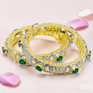 92.5 Silver Kada Bangle with Green Stone