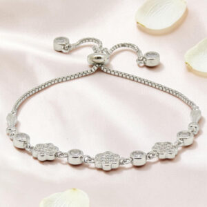 Silver CZ Adjustable Bolo Bracelet