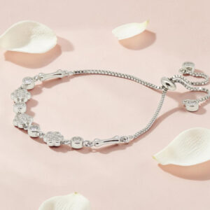 Silver CZ Adjustable Bolo Bracelet